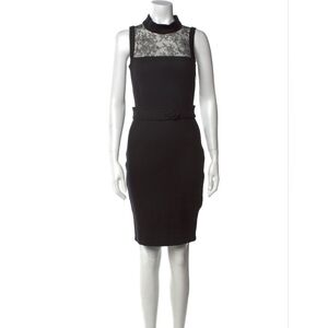 RED Valentino Lace Mock Neck Belted Shift Dress Black Size Medium M